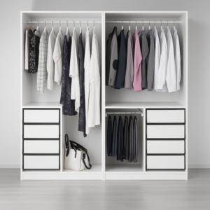 Open wardrobe set, white suit with curtains, AEKIT luxury home furnishings